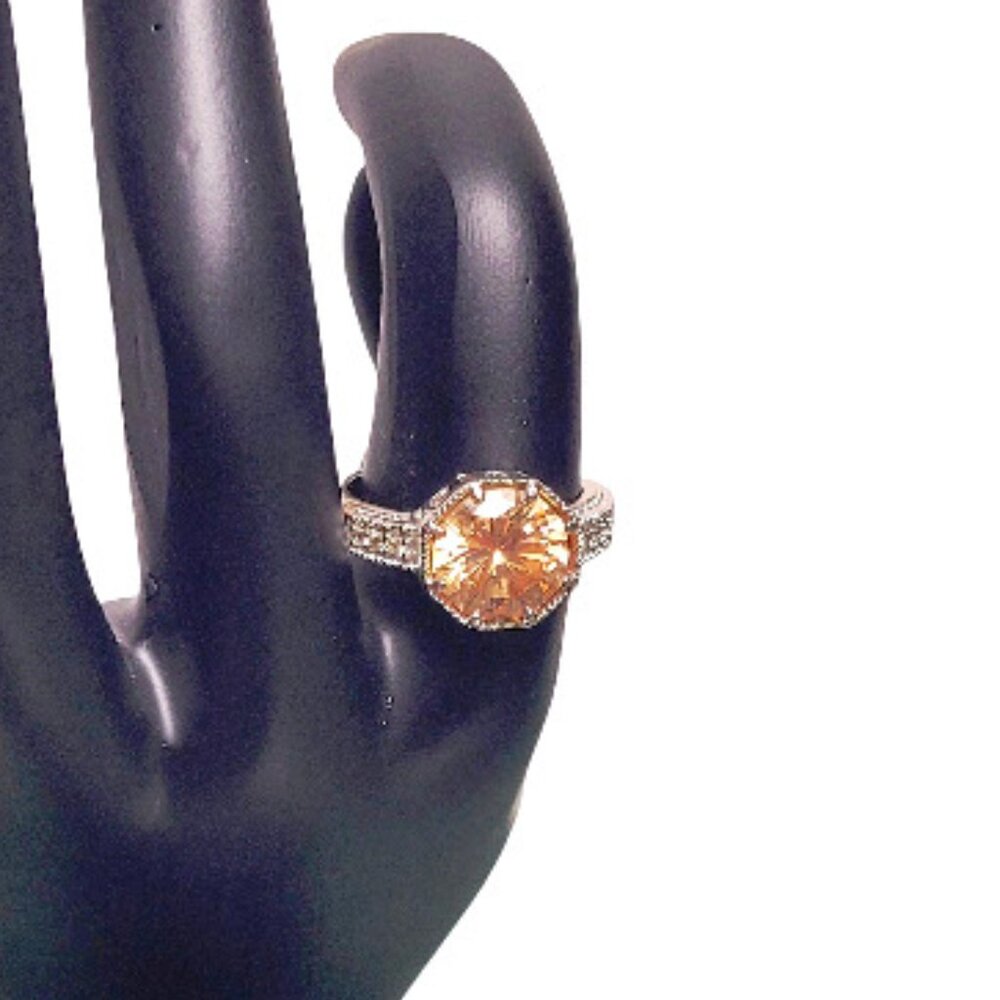 Peach Crystal Stone Octagon Ring